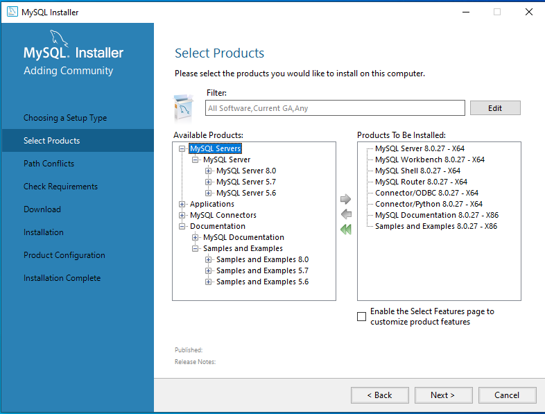 MySQL Package Selection